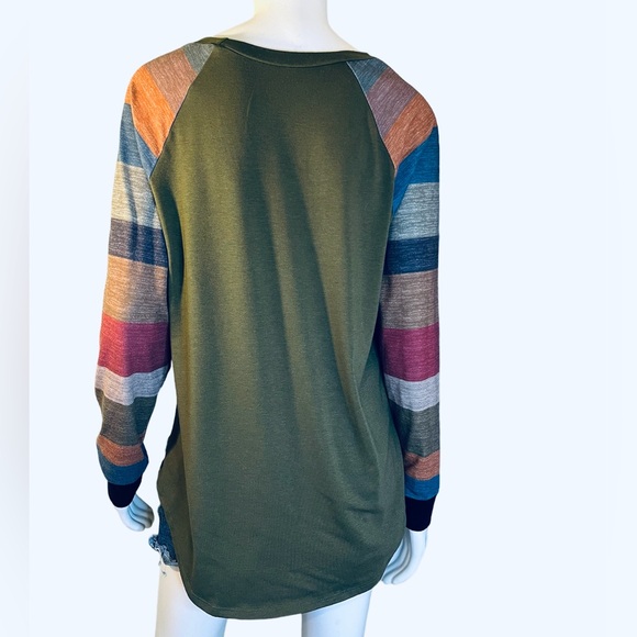 Lune Army Green MultiColor Block Raglan Long Sleeve Tee Shirt *Size Large - Picture 3 of 4